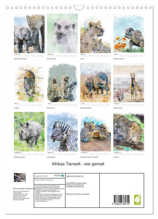 Produktbild: Afrikas Tierwelt - wie gemalt (Wandkalender 2026 DIN A3 hoch), CALVENDO Monatskalender