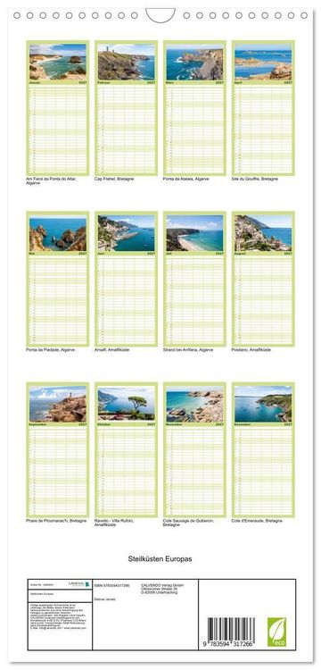 Produktbild: Familienplaner 2027 - Steilk&uuml;sten Europas mit 5 Spalten (Wandkalender, 21 x 45 cm) CALVENDO