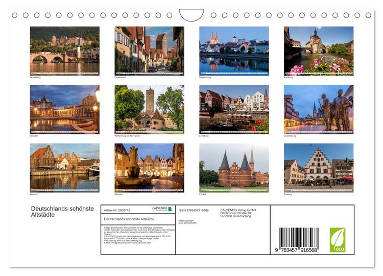 Produktbild: Deutschlands sch&ouml;nste Altst&auml;dte (Wandkalender 2026 DIN A4 quer), CALVENDO Monatskalender