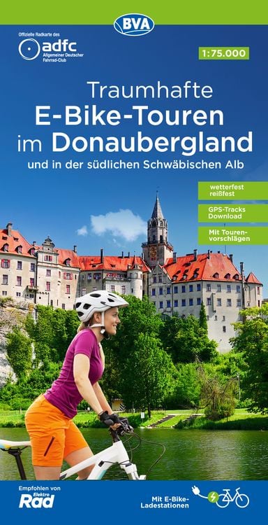 Produktbild: ADFC-Regionalkarte Traumhafte E-Bike-Touren im Donaubergland, 1:75.000, mit Tagestourenvorschlägen, reiß- und wetterfest, GPS-Tracks Download