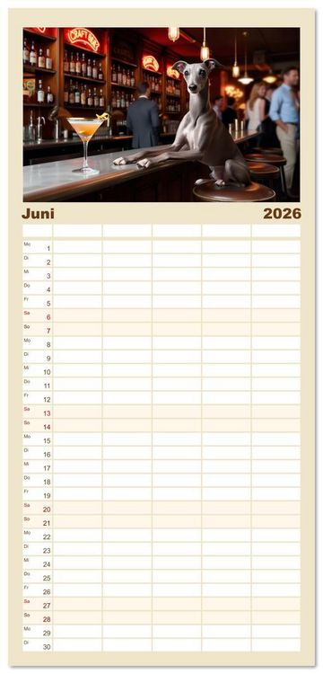 Produktbild: Familienplaner 2026 - Funny Greyhounds - Windhunde mal anders mit 5 Spalten (Wandkalender, 21 x 45 cm) CALVENDO