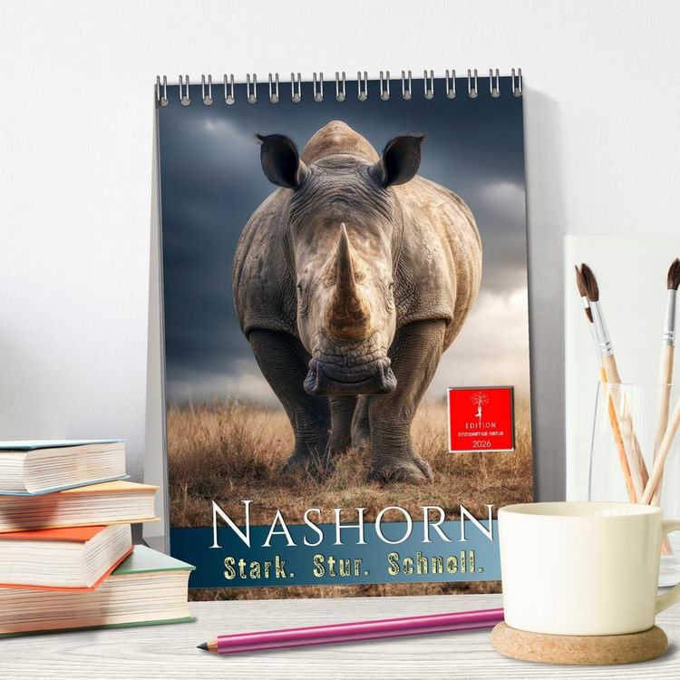 Produktbild: Nashorn - Stark. Stur. Schnell. (Tischkalender 2026 DIN A5 hoch), CALVENDO Monatskalender
