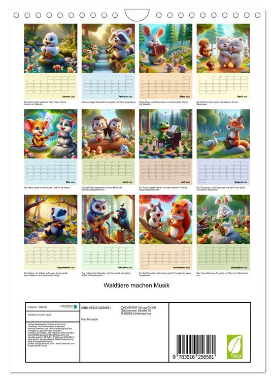 Produktbild: Waldtiere machen Musik (Wandkalender 2026 DIN A4 hoch), CALVENDO Monatskalender