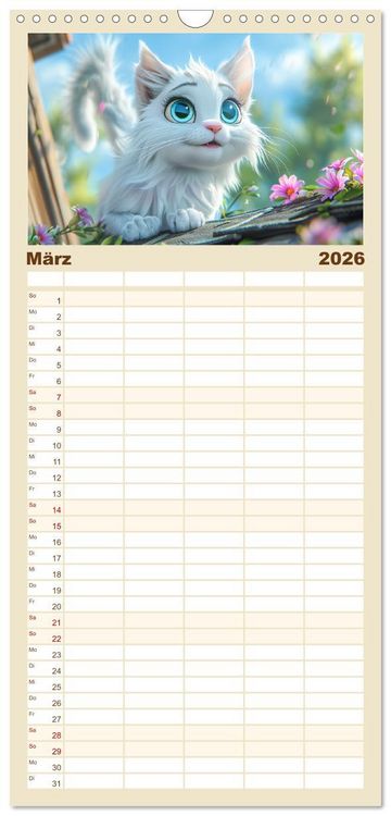 Produktbild: Familienplaner 2026 - Katzen-Paradies. Entz&uuml;ckende Cartoon-K&auml;tzchen zum verlieben mit 5 Spalten (Wandkalender, 21 x 45 cm) CALVENDO