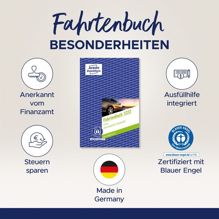 Produktbild: AVERY Zweckform Fahrtenbuch f&uuml;r PKW 64 Seiten 682 Fahrten DIN A5 32 Blatt