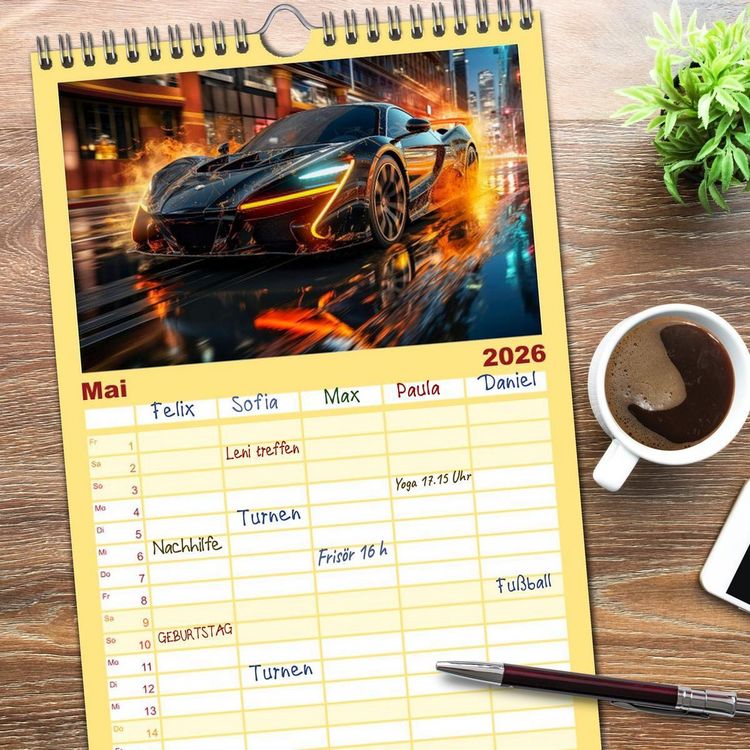 Produktbild: Familienplaner 2026 - Sportwagen Fantasien mit 5 Spalten (Wandkalender, 21 x 45 cm) CALVENDO