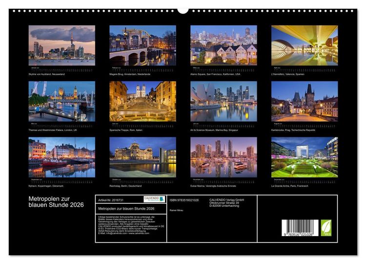 Produktbild: Metropolen zur blauen Stunde 2026 (hochwertiger Premium Wandkalender 2026 DIN A2 quer), Kunstdruck in Hochglanz