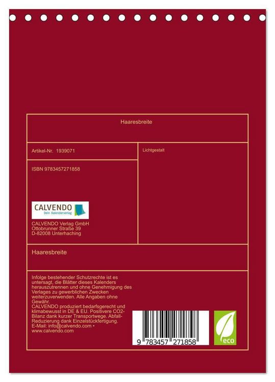Produktbild: Haaresbreite (Tischkalender 2026 DIN A5 hoch), CALVENDO Monatskalender