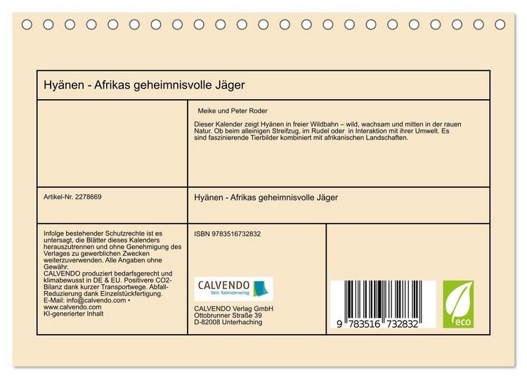 Produktbild: Hy&auml;nen - Afrikas geheimnisvolle J&auml;ger (Tischkalender 2026 DIN A5 quer), CALVENDO Monatskalender