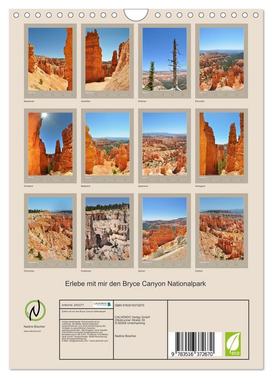 Produktbild: Erlebe mit mir den Bryce Canyon Nationalpark (Wandkalender 2026 DIN A4 hoch), CALVENDO Monatskalender