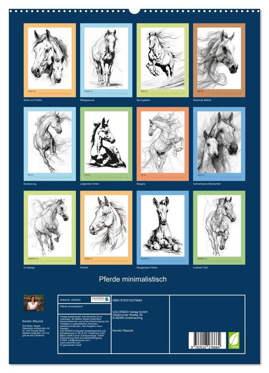 Produktbild: Pferde minimalistisch (hochwertiger Premium Wandkalender 2026 DIN A2 hoch), Kunstdruck in Hochglanz