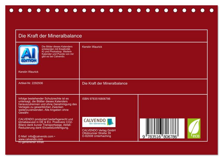 Produktbild: Die Kraft der Mineralbalance (Tischkalender 2027 DIN A5 quer), CALVENDO Monatskalender