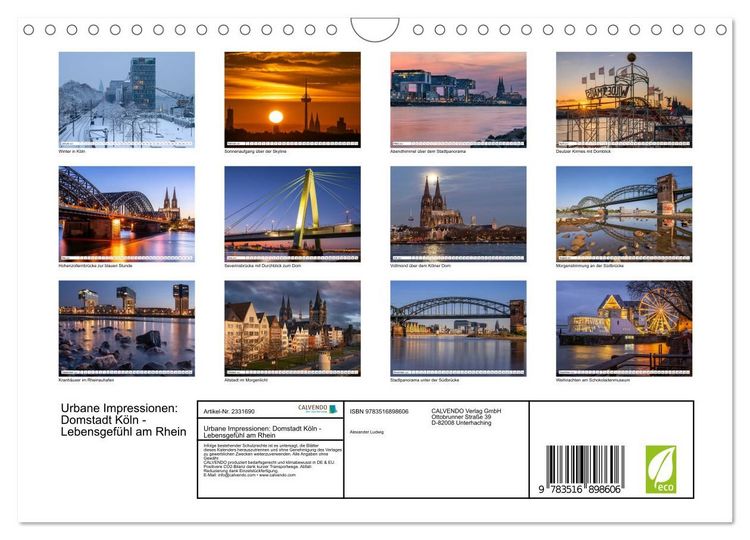 Produktbild: Urbane Impressionen: Domstadt K&ouml;ln - Lebensgef&uuml;hl am Rhein (Wandkalender 2027 DIN A4 quer), CALVENDO Monatskalender