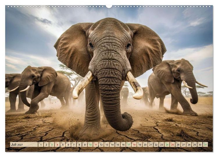 Produktbild: Gro&szlig;e und kleine Elefanten (hochwertiger Premium Wandkalender 2027 DIN A2 quer), Kunstdruck in Hochglanz