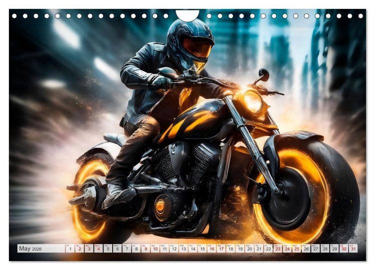 Produktbild: DYNAMIC STREET SCENES AI-generated motorbikes (Wall Calendar 2026 DIN A4 landscape), CALVENDO 12 Month Wall Calendar