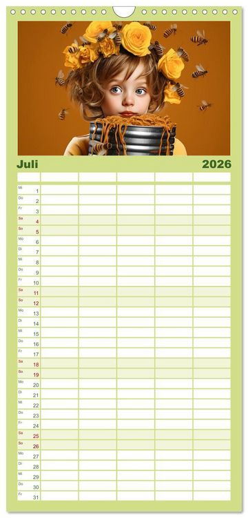 Produktbild: Familienplaner 2026 - Hallo! Ich bin die Honigbiene mit 5 Spalten (Wandkalender, 21 x 45 cm) CALVENDO