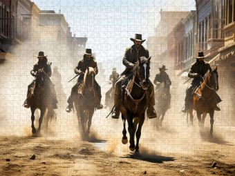 Produktbild: CALVENDO Puzzle Ankunft der Reiter im wilden Westen | 1000 Teile Lege-Gr&ouml;&szlig;e 64x48cm Foto-Puzzle f&uuml;r gl&uuml;ckliche Stunden