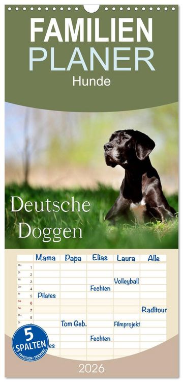 Produktbild: Familienplaner 2026 - Deutsche Doggen / Geburtstagskalender mit 5 Spalten (Wandkalender, 21 x 45 cm) CALVENDO
