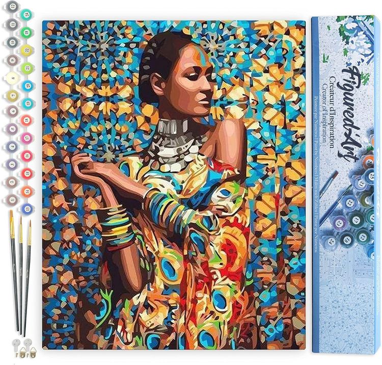 Produktbild: FiguredArt PN1318 - Malen nach Zahlen, Frau in traditioneller Kleidung, Leinwand 40x50cm ohne Rahmen, Malset, Paint by Numbers