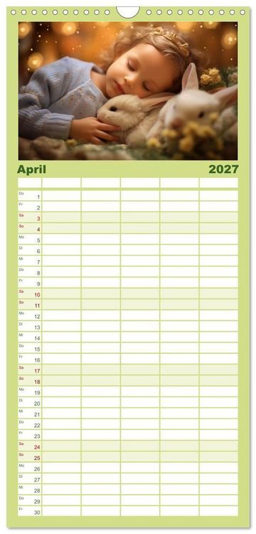Produktbild: Familienplaner 2027 - Kleine Schlummerparade: Babys und ihre kuscheligen Tierfreunde mit 5 Spalten (Wandkalender, 21 x 45 cm) CALVENDO