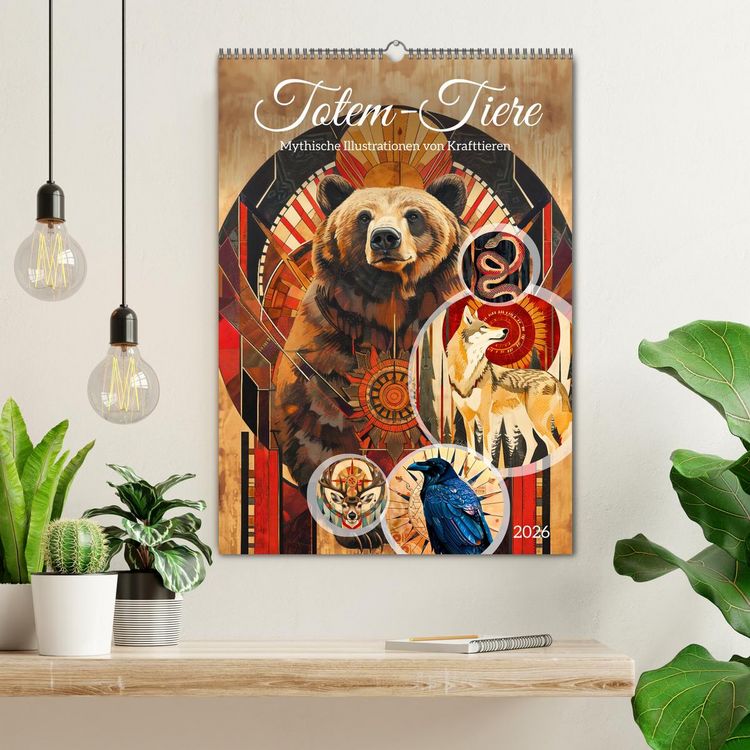 Produktbild: Totem-Tiere - Mythische Illustrationen von Krafttieren (Wandkalender 2026 DIN A2 hoch), CALVENDO Monatskalender
