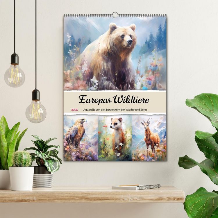 Produktbild: Europas Wildtiere. Aquarelle von den Bewohnern der W&auml;lder und Berge (Wandkalender 2026 DIN A2 hoch), CALVENDO Monatskalender