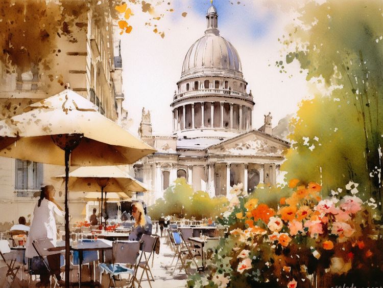 Produktbild: CALVENDO Puzzle Stra&szlig;encaf&eacute; mit Panth&eacute;on | 1000 Teile Lege-Gr&ouml;&szlig;e 64x48cm Foto-Puzzle f&uuml;r gl&uuml;ckliche Stunden