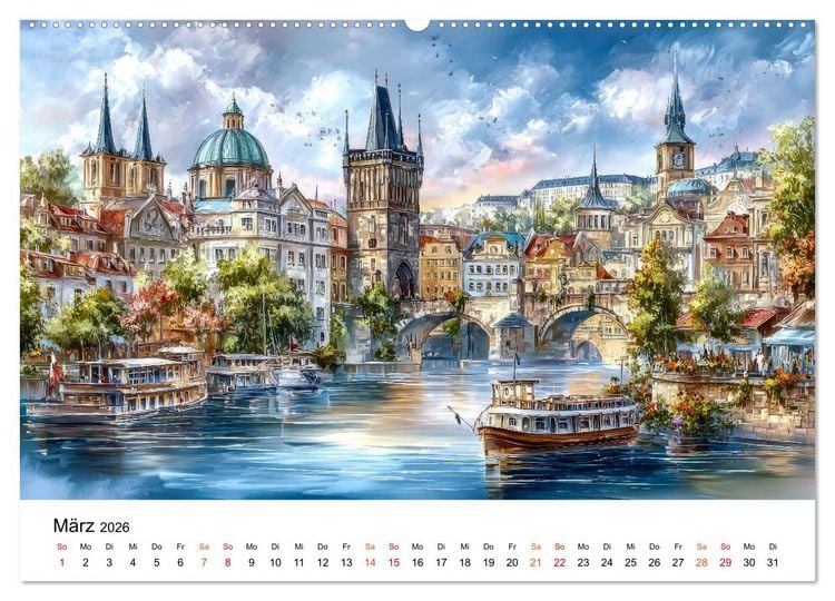 Produktbild: Stadtpoesie in sanften Farben (hochwertiger Premium Wandkalender 2026 DIN A2 quer), Kunstdruck in Hochglanz