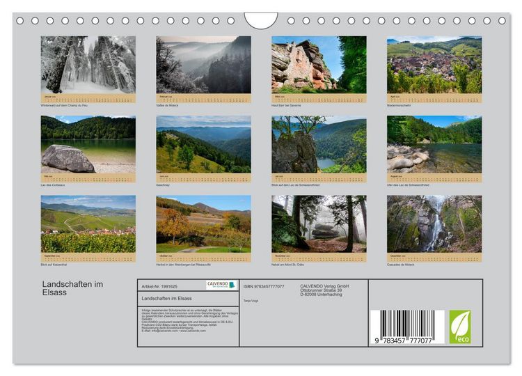 Produktbild: Landschaften im Elsass (Wandkalender 2026 DIN A4 quer), CALVENDO Monatskalender