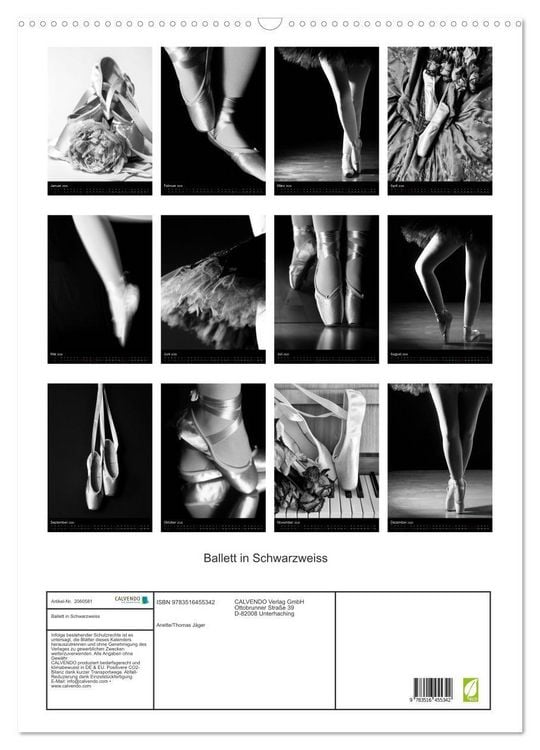 Produktbild: Ballett in Schwarzweiss (Wandkalender 2026 DIN A2 hoch), CALVENDO Monatskalender