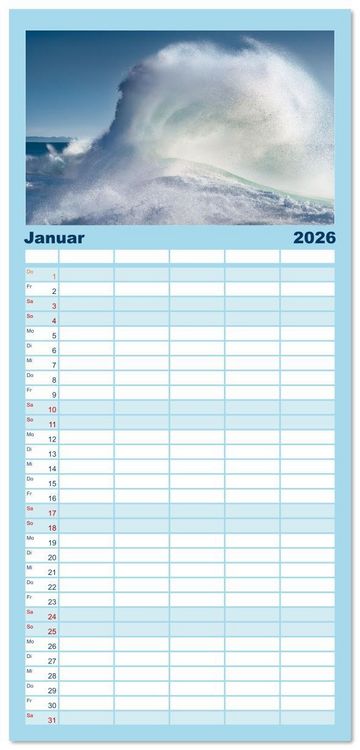 Produktbild: Familienplaner 2026 - Azurblaue Horizonte - Die Sch&ouml;nheit des Meeres einfangen mit 5 Spalten (Wandkalender, 21 x 45 cm) CALVENDO