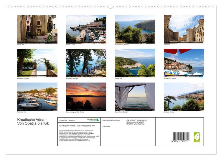 Produktbild: Kroatische Adria - Von Opatija bis Krk (hochwertiger Premium Wandkalender 2026 DIN A2 quer), Kunstdruck in Hochglanz