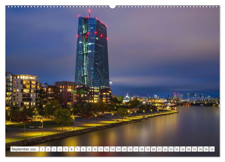 Produktbild: Frankfurt am Main - at night (hochwertiger Premium Wandkalender 2026 DIN A2 quer), Kunstdruck in Hochglanz