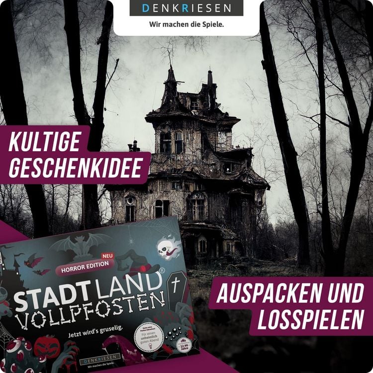 Produktbild: DENKRIESEN - STADT LAND VOLLPFOSTEN&reg; - HORROR EDITION - "Jetzt wird&rsquo;s gruselig." - A4