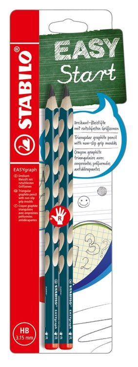 Produktbild: STABILO Ergonomischer Dreikant-Bleistift f&uuml;r Rechtsh&auml;nder -   EASYgraph in petrol - 2er Pack - H&auml;rtegrad HB