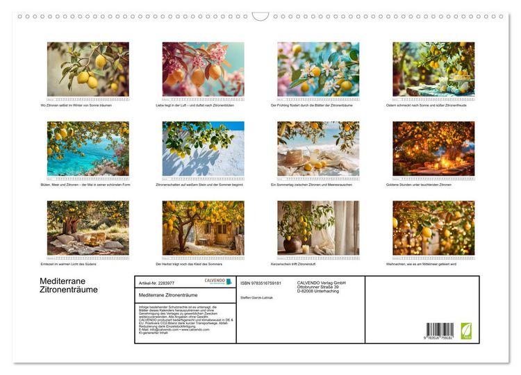 Produktbild: Mediterrane Zitronentr&auml;ume (Wandkalender 2027 DIN A2 quer), CALVENDO Monatskalender