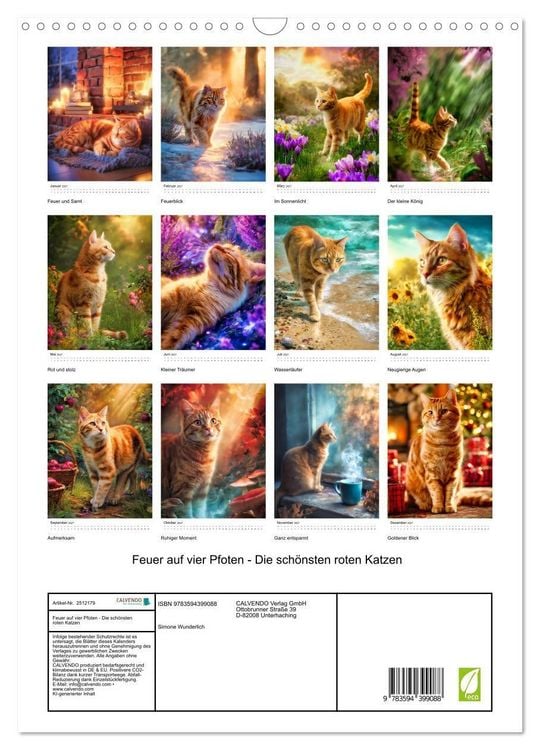 Produktbild: Feuer auf vier Pfoten - Die sch&ouml;nsten roten Katzen (Wandkalender 2027 DIN A3 hoch), CALVENDO Monatskalender
