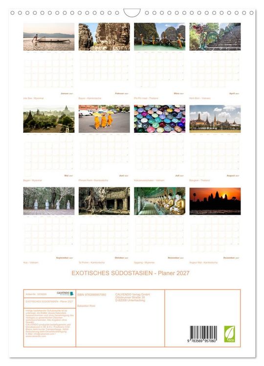 Produktbild: EXOTISCHES S&Uuml;DOSTASIEN - Planer 2027 (Wandkalender 2027 DIN A3 hoch), CALVENDO Monatskalender
