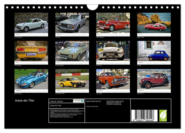 Produktbild: Autos der 70er (Wandkalender 2026 DIN A4 quer), CALVENDO Monatskalender