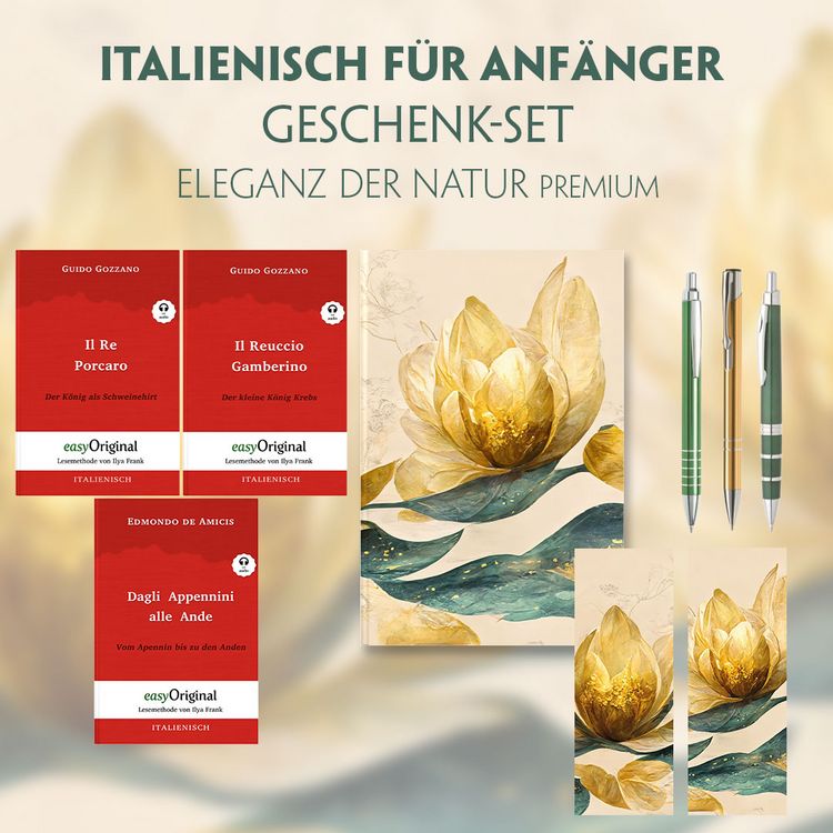 Produktbild: Italienisch f&uuml;r Anf&auml;nger Geschenkset - 3 B&uuml;cher (mit Audio-Online) + Eleganz der Natur Schreibset Premium