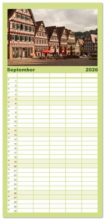 Produktbild: Familienplaner 2026 - Deutschlands sch&ouml;nste Altst&auml;dte - Baden-W&uuml;rttemberg mit 5 Spalten (Wandkalender, 21 x 45 cm) CALVENDO