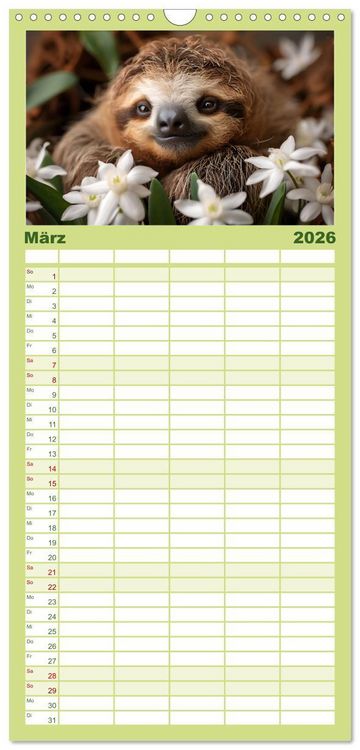 Produktbild: Familienplaner 2026 - Faultiere - entspannt durchs Jahr mit 5 Spalten (Wandkalender, 21 x 45 cm) CALVENDO