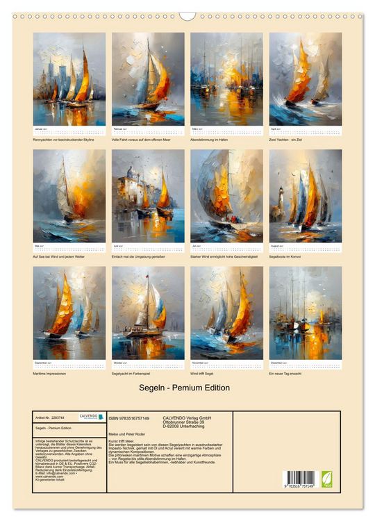 Produktbild: Segeln - Pemium Edition (Wandkalender 2027 DIN A2 hoch), CALVENDO Monatskalender