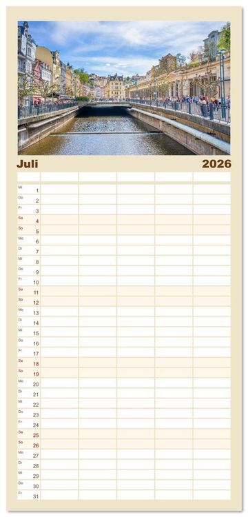 Produktbild: Familienplaner 2026 - Karlsbad / Karlovy Vary - Kleinod im Westb&ouml;hmischen B&auml;derdreieck mit 5 Spalten (Wandkalender, 21 x 45 cm) CALVENDO