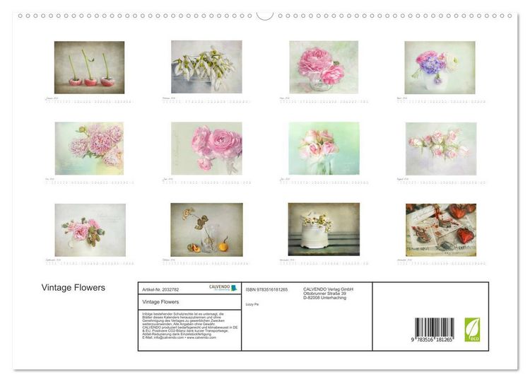 Produktbild: Vintage Flowers (hochwertiger Premium Wandkalender 2026 DIN A2 quer), Kunstdruck in Hochglanz