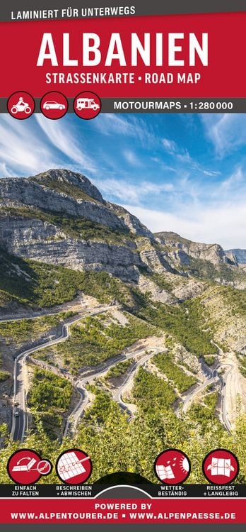 Bild vom Artikel MoTourMaps Albanien Auto- und Motorradkarte 1:280.000 vom Autor MoTourMedia
