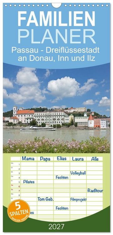 Produktbild: Familienplaner 2027 - Passau - Dreifl&uuml;ssestadt an Donau, Inn und Ilz mit 5 Spalten (Wandkalender, 21 x 45 cm) CALVENDO