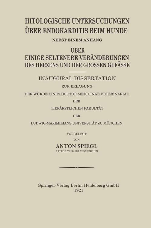 Produktbild: Histologische Untersuchungen &Uuml;ber Endokarditis Beim Hunde