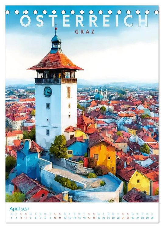 Produktbild: &Ouml;sterreich - Old School Poster Style (Tischkalender 2027 DIN A5 hoch), CALVENDO Monatskalender