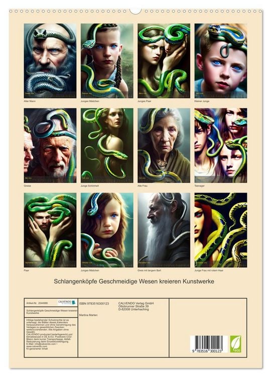 Produktbild: Schlangenk&ouml;pfe Geschmeidige Wesen kreieren Kunstwerke (hochwertiger Premium Wandkalender 2026 DIN A2 hoch), Kunstdruck in Hochglanz